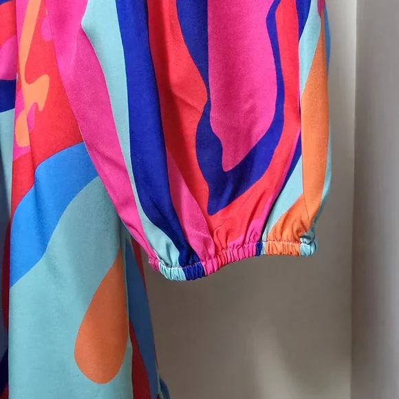 Retro Funky Disco Lantern Sleeve Ruffle Hem Dress NWOT XL - Picture 4 of 10